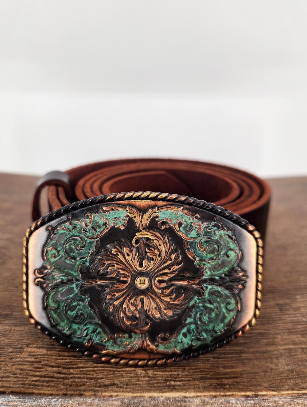 Western Floral Engraved Tooled Genuine Full Grain Leather Casual Jean Belt Sz40